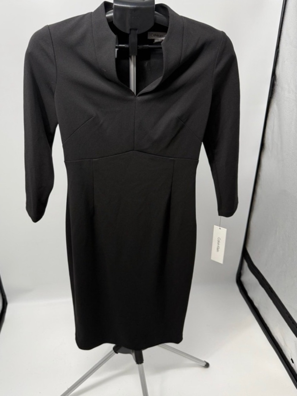 Calvin Klein Black Long Sleeve Knit Sophisticated Dress NWT Size 4 Church Party